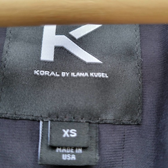 Koral Womens XS Navy Satin Bomber Jacket‎ Zip Up Athletic Track Style - Picture 7 of 10